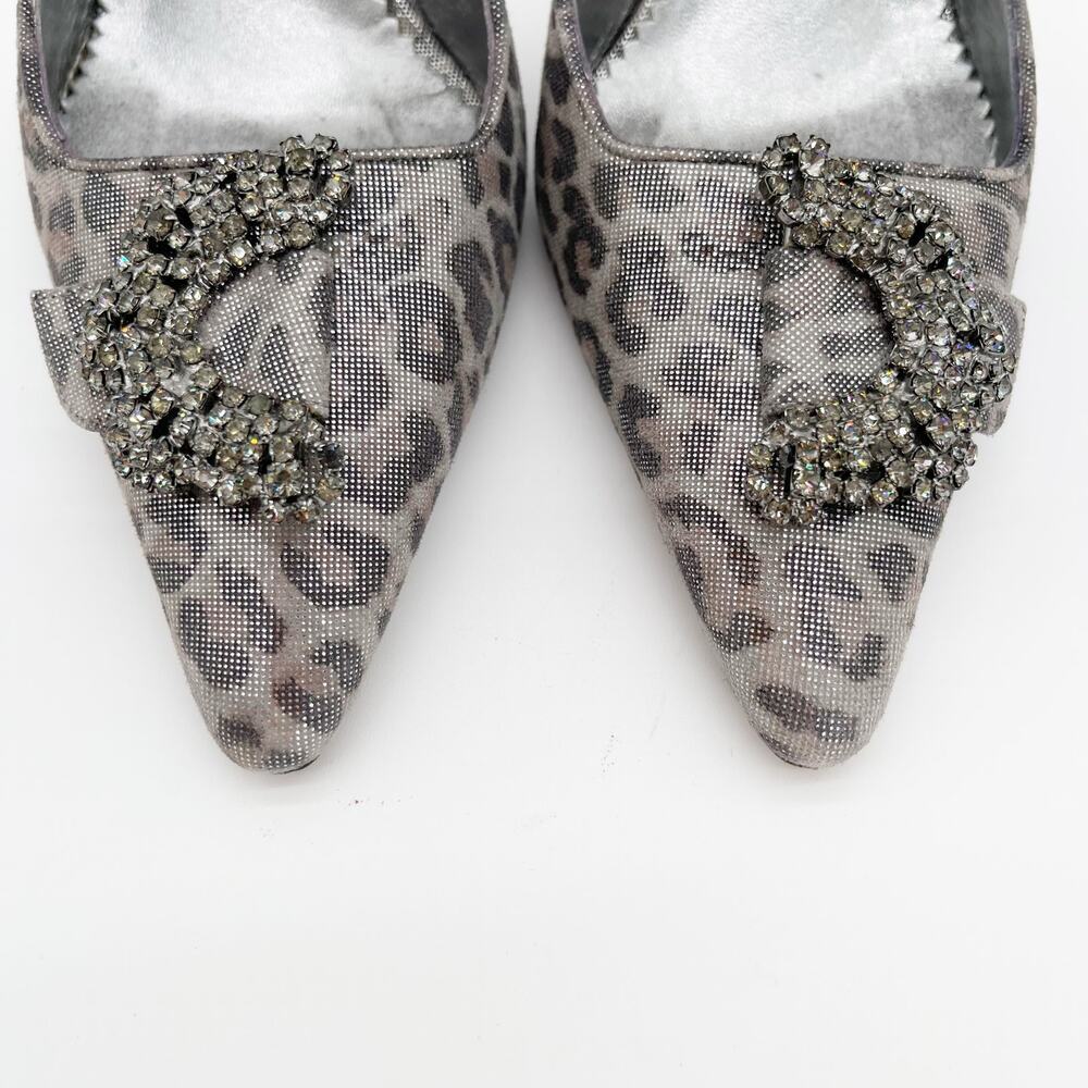 Manolo Blahnik Vintage Carolyne Silver Leopard Crystal Slingback Heels IT 36.5 - Picture 7 of 12